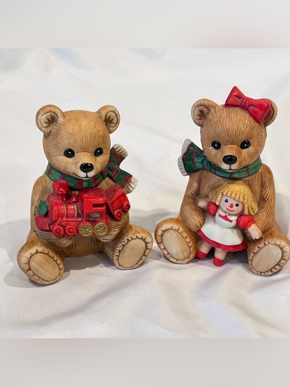 Vintage HOMCO #5560 Christmas Bear Figurines Set of 2 Train Doll